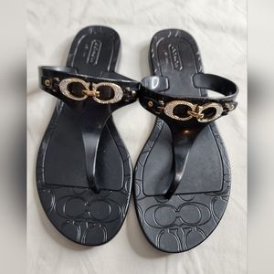Black Flat Coach Sandals